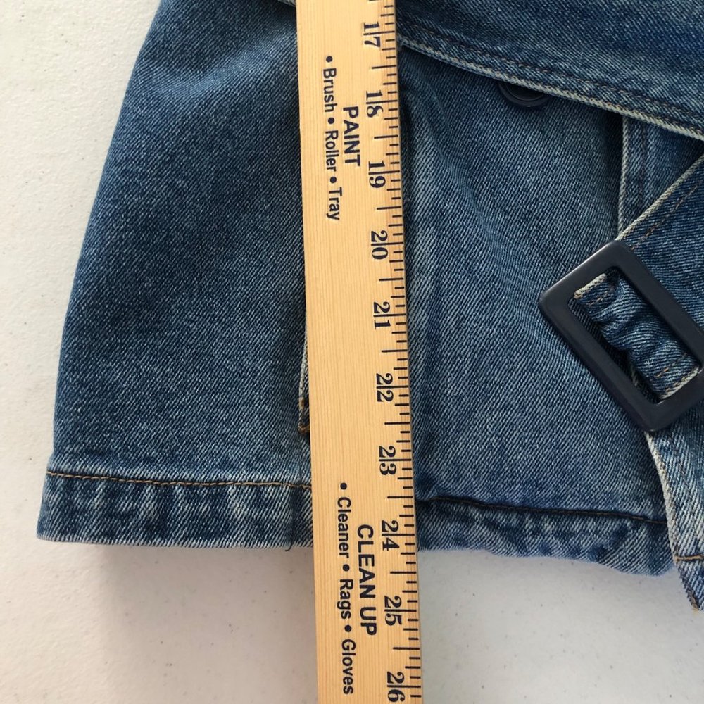 Rampage Size Med Vintage Double Breasted Belted Blue Denim Jacket with Pockets - Picture 5 of 16